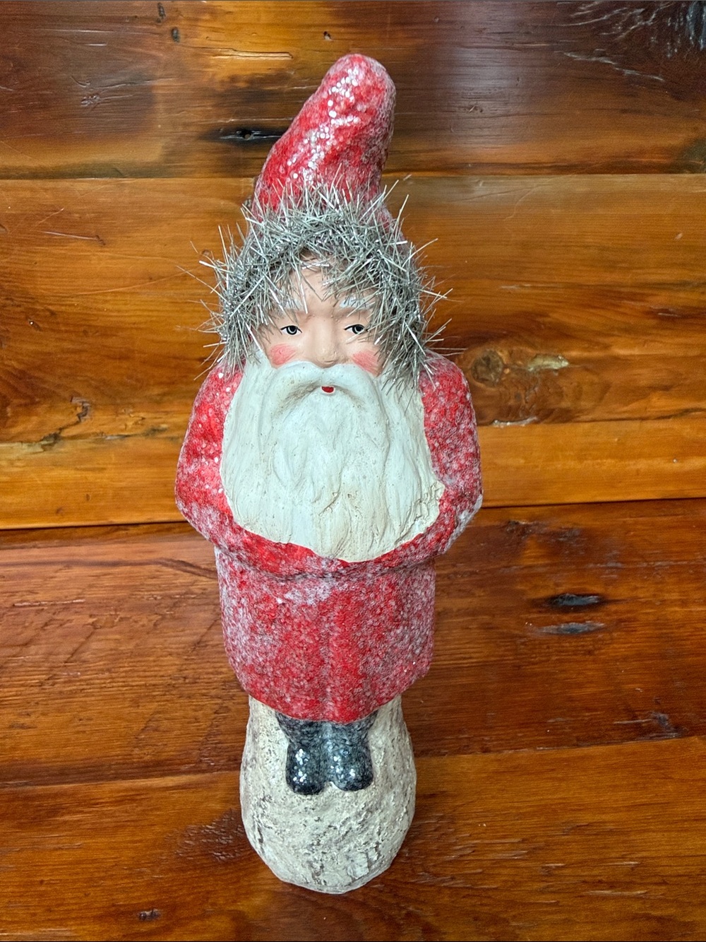 Holiday Santa Figurine - Frosted Red and White Decorative Statue